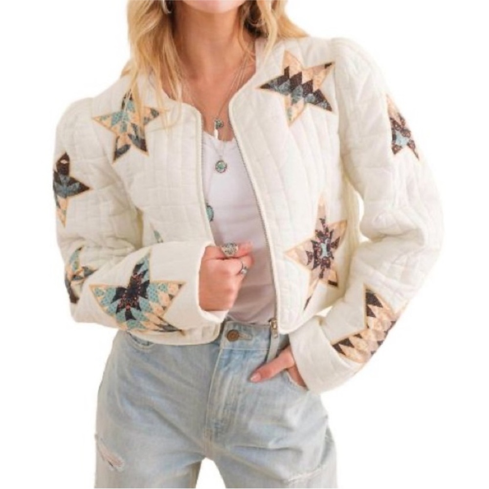Blue b Multi Star patch Padded Western full zip Jacket L